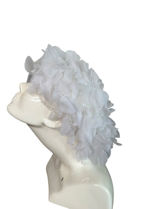 White Puff Hat Vintage 50s Organza Elegant Tea Party Wedding Head Piece main image 6